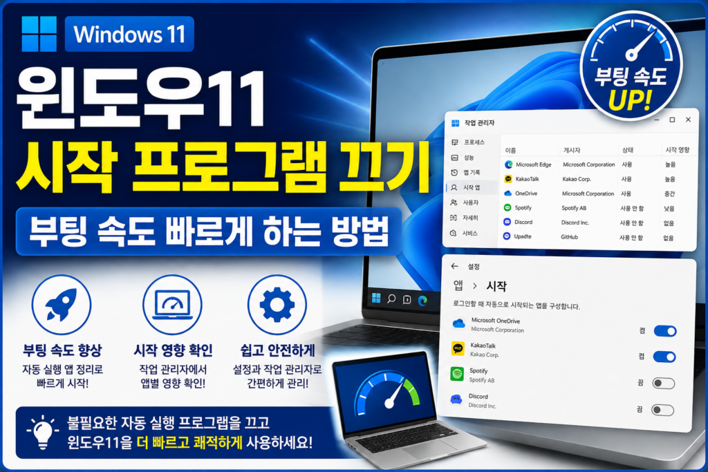 윈도우11 시작 프로그램 끄기|부팅 느릴 때 자동 실행 정리하는 방법 (2026) 윈도우11 시작 프로그램 끄기 및 부팅 느릴 때 자동 실행 프로그램 정리 방법