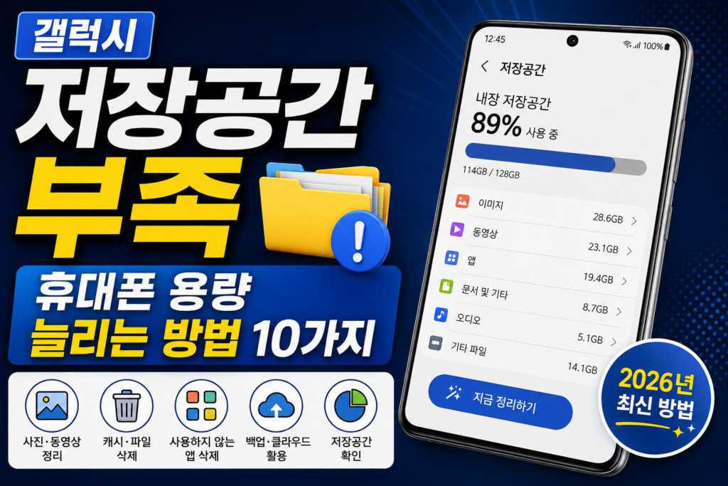 갤럭시 저장공간 부족 해결 방법 10가지|휴대폰 용량 늘리는 방법 (2026) 갤럭시 저장공간 부족 해결 및 휴대폰 용량 늘리는 방법 10가지