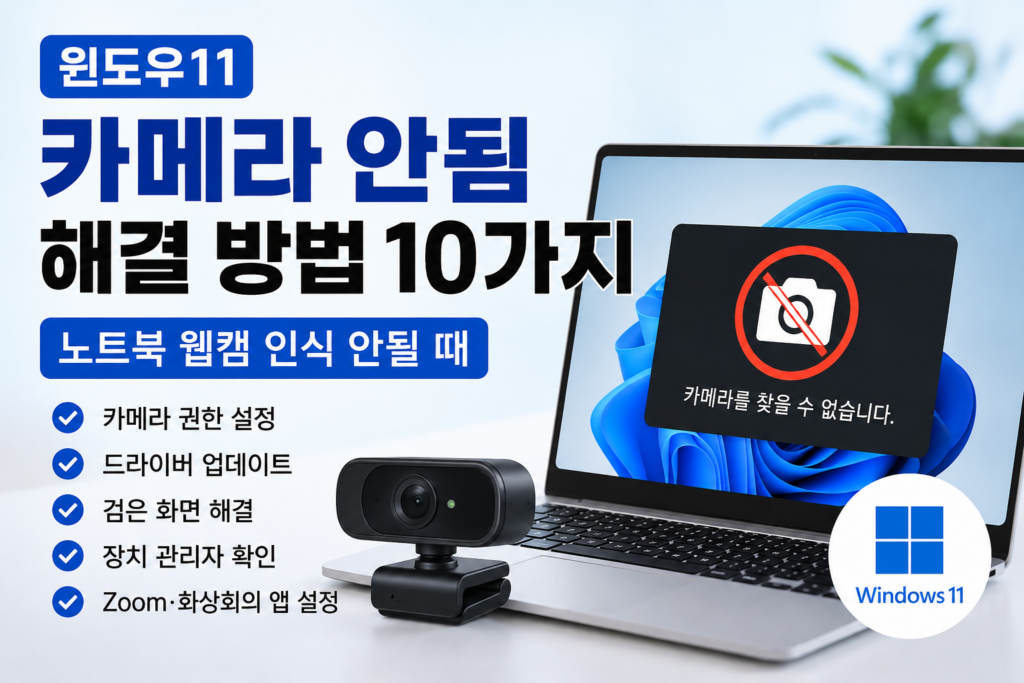 윈도우11 카메라 안됨 해결 방법 10가지와 노트북 웹캠 인식 안될 때 확인 방법