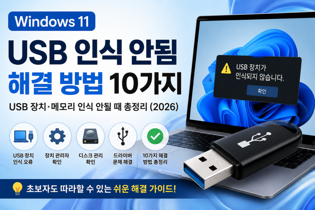 윈도우11 USB 인식 안됨 해결 방법 10가지와 USB 장치·메모리 인식 안될 때 확인 방법