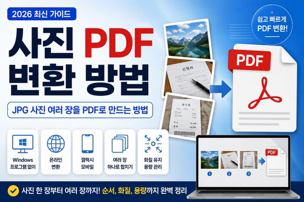 사진 PDF 변환 방법|JPG 사진 여러 장을 PDF로 만드는 방법 (2026) 사진 PDF 변환 방법과 JPG 사진 여러 장을 하나의 PDF로 만드는 방법 및 Windows·갤럭시 변환 방법