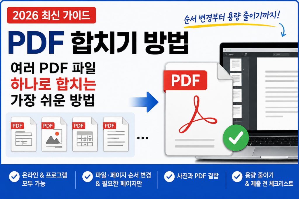 PDF 합치기 방법|여러 PDF 파일 하나로 합치는 가장 쉬운 방법 (2026) PDF 합치기 방법과 여러 PDF 파일을 하나로 합치고 파일·페이지 순서를 변경하는 방법