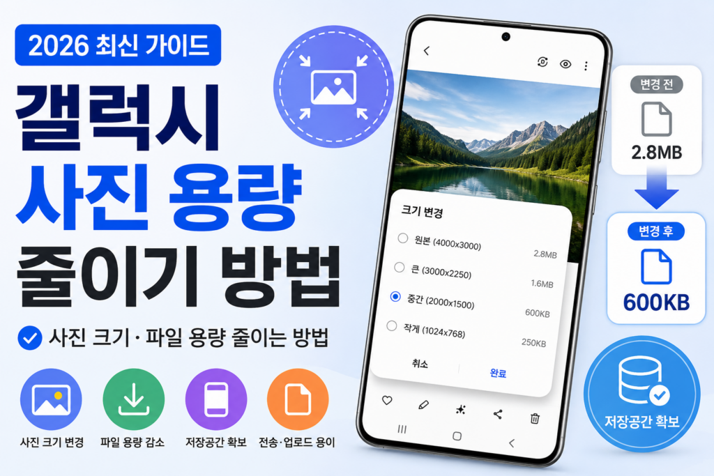 갤럭시 사진 용량 줄이기 방법|사진 크기·파일 용량 줄이는 방법 (2026) 갤럭시 사진 용량 줄이기 방법과 갤러리에서 사진 크기와 파일 용량을 줄여 저장공간을 확보하는 방법