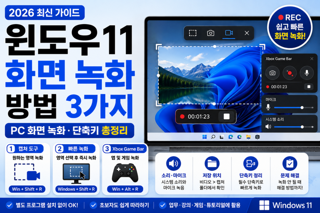 윈도우11 화면 녹화 방법 3가지와 캡처 도구, Xbox Game Bar, PC 화면 녹화 단축키 및 저장 위치