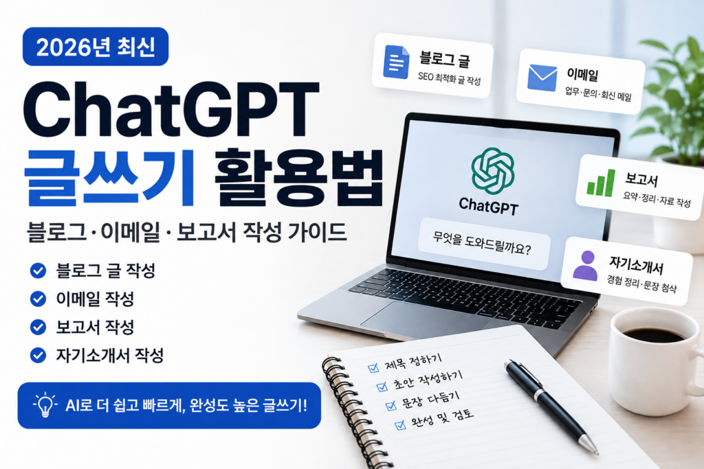 ChatGPT를 활용해 블로그 글, 이메일, 보고서를 작성하는 방법을 설명하는 2026년 최신 가이드 대표 이미지