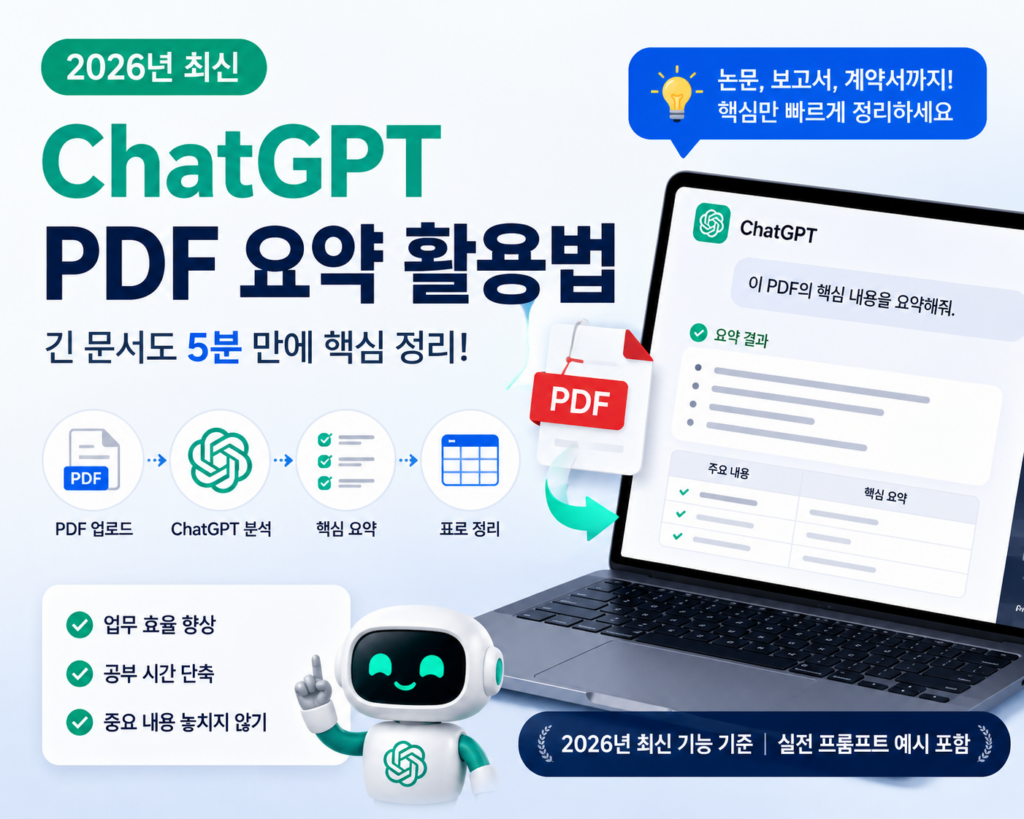 ChatGPT로 PDF 문서를 빠르게 요약하고 핵심 내용을 정리하는 방법을 설명하는 대표 이미지