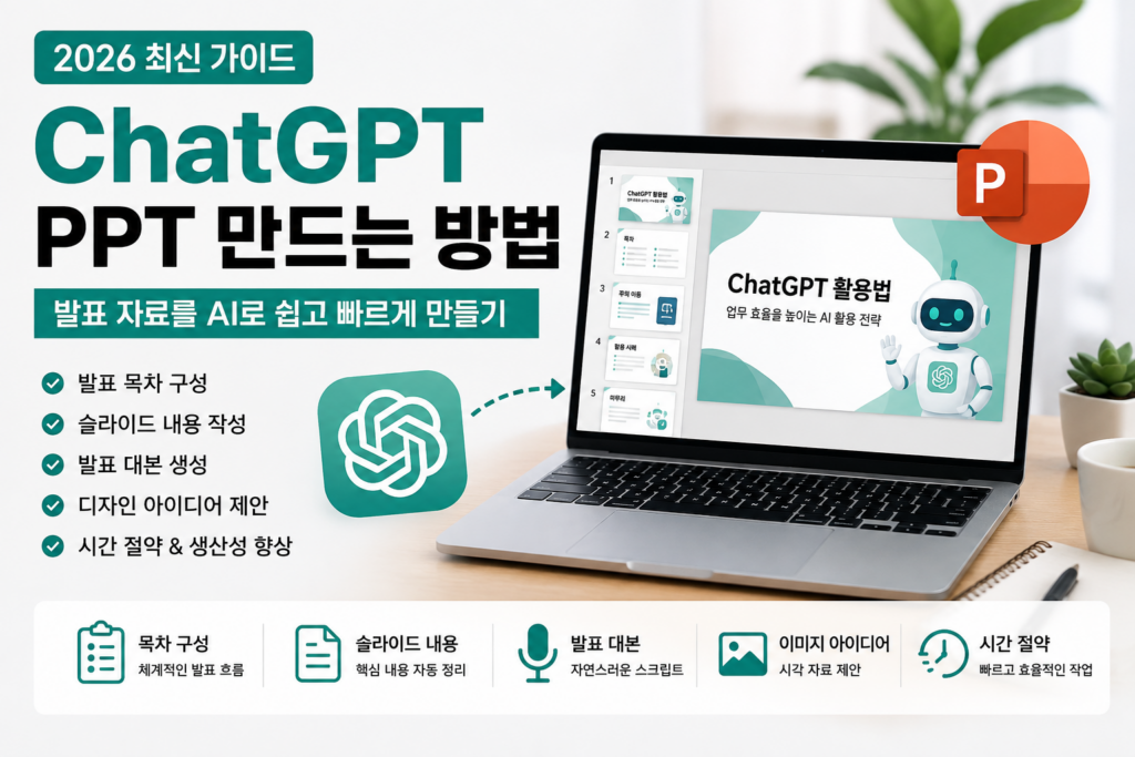 ChatGPT를 활용해 발표용 PPT를 제작하는 예시 화면