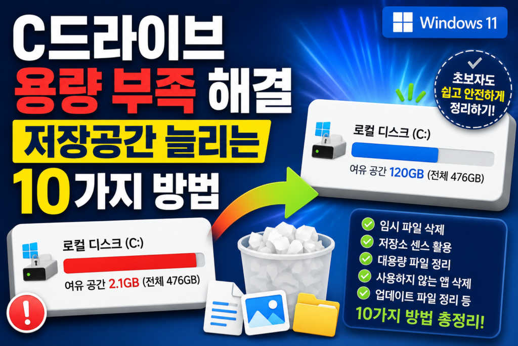 C드라이브 용량 부족 해결 및 윈도우11 저장공간 늘리는 10가지 방법