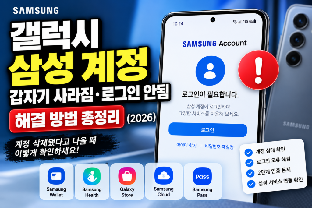 갤럭시 삼성 계정 갑자기 사라짐·로그인 안됨 해결|계정 삭제됐다고 나올 때 확인 방법 (2026) 갤럭시 삼성 계정이 갑자기 사라지거나 로그인 안될 때 계정 상태와 인증 문제 해결 방법