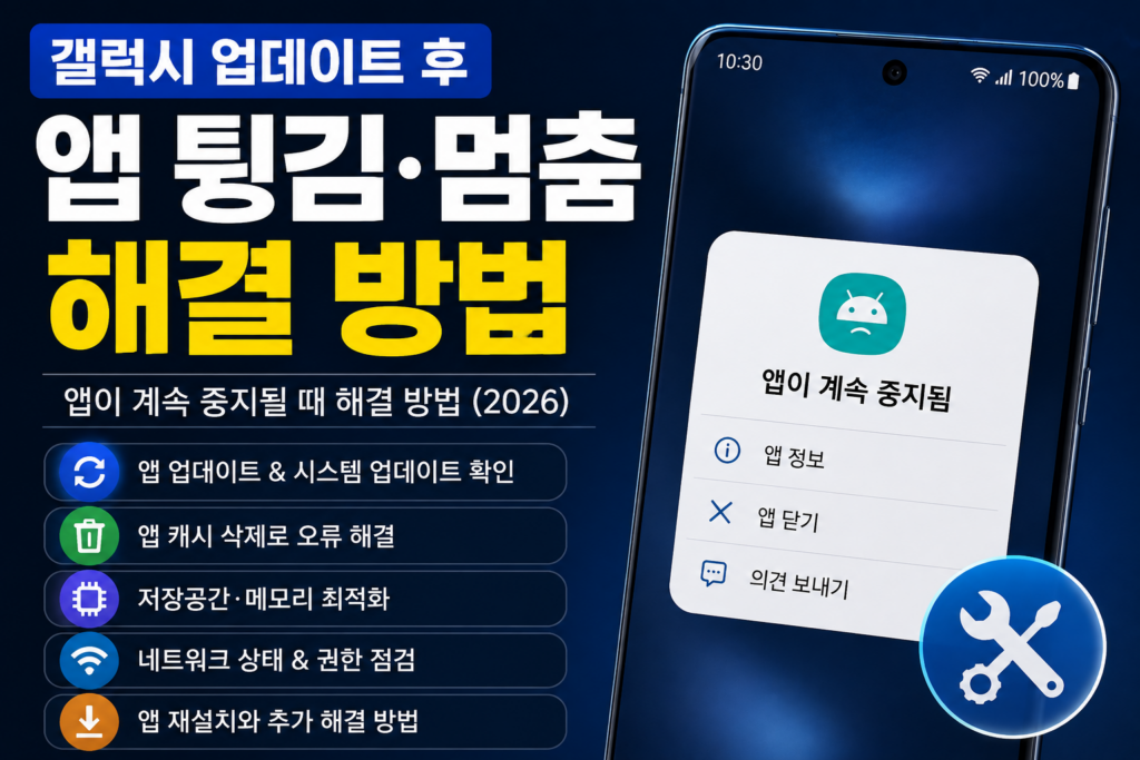 갤럭시 업데이트 후 앱이 튕기거나 멈추고 앱이 계속 중지될 때 해결 방법