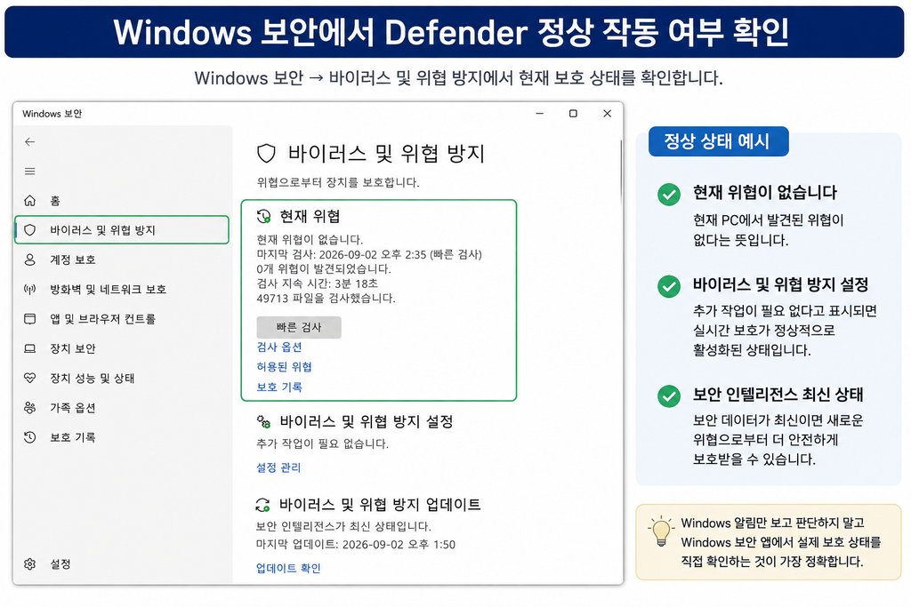 윈도우11 바이러스 백신 꺼짐 경고 해결|Microsoft Defender가 켜져 있는데 뜨는 이유 (2026) chatgpt image 2026년 9월 3일 오후 05 29 11