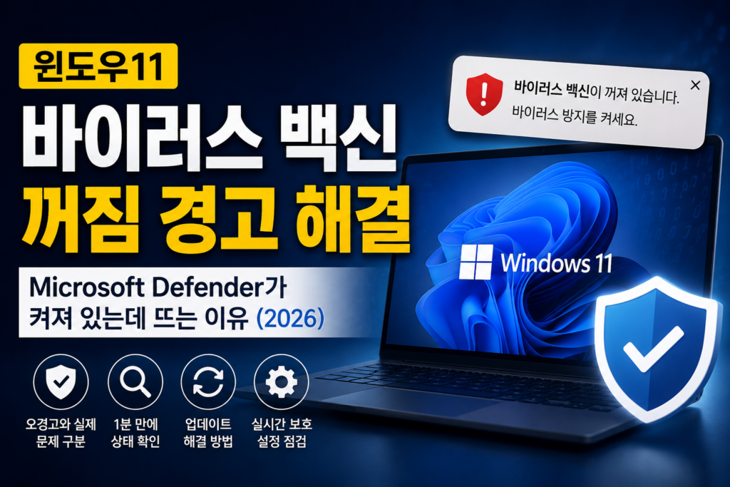 윈도우11 Microsoft Defender 바이러스 백신 꺼짐 경고 해결 방법